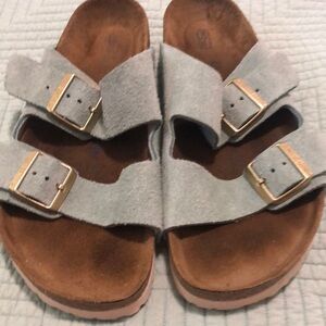Women’s blue suede Birkenstock sandals size 40.